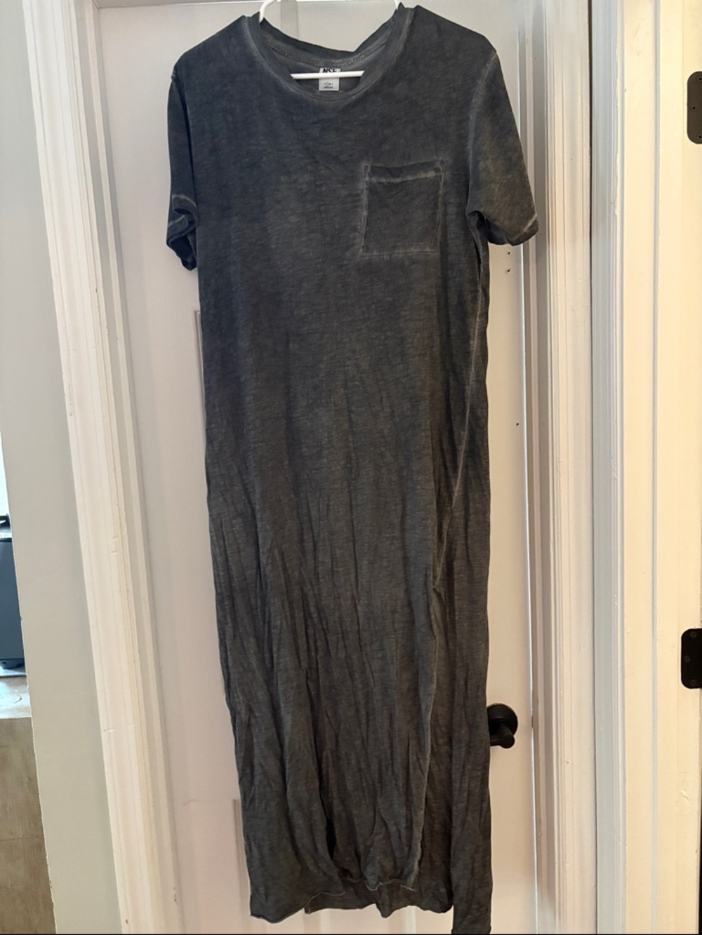 NSF Washed Charcoal Short-Sleeve Pocket Maxi Dress, side split